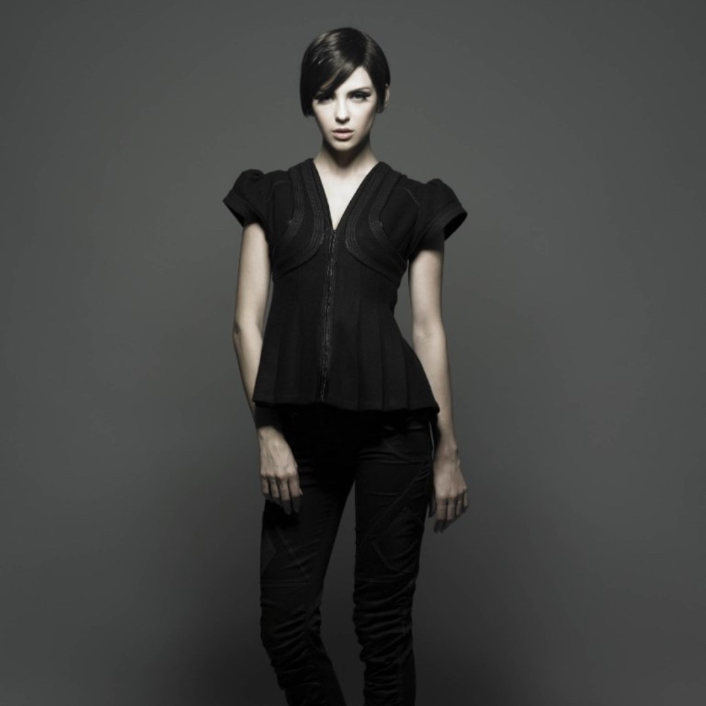 Wool pleated cap sleeve jacket